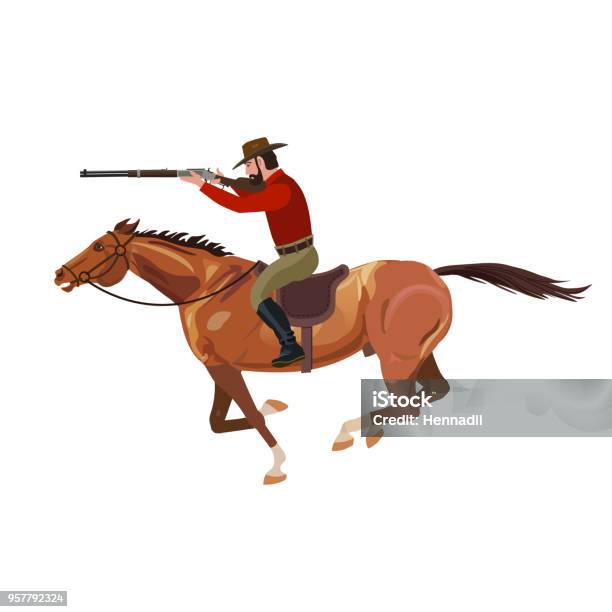 Cowboy Aiming Rifle From Horse Stock Illustration - Download Image Now - Cowboy, Horse, Horseback Riding