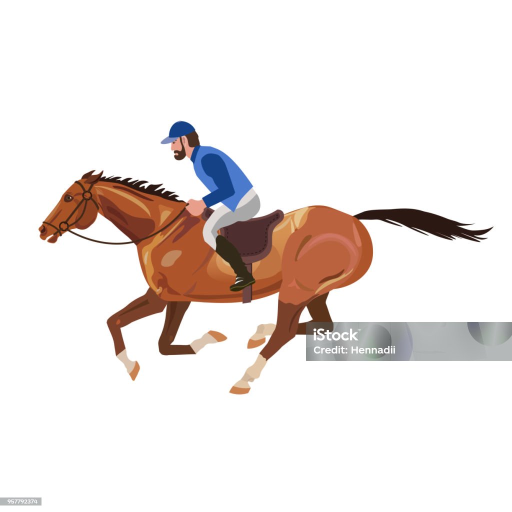 Horseman galloping on horse Horseman galloping on horse. Vector illustration Horse Racing stock vector