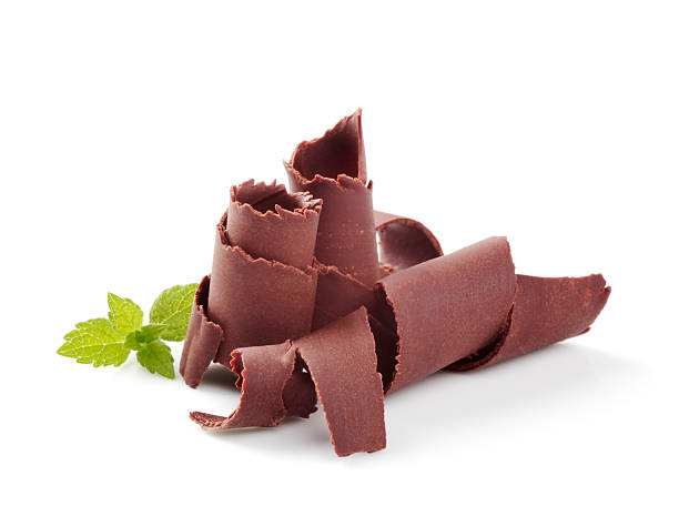 istock Chocolate shaving curls and mint leaf on a white background 95779801