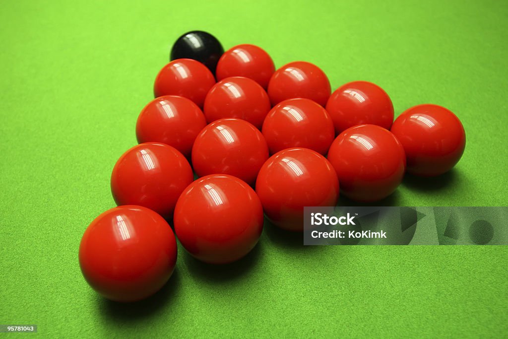 snooker balls snooker balls on green surface, shallow depth of field Black Color Stock Photo