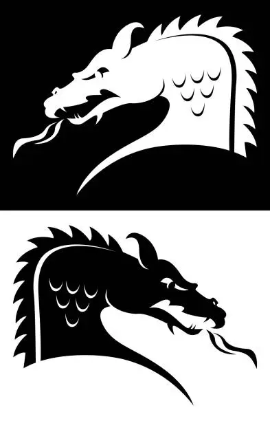 Vector illustration of Dragon Head B&W