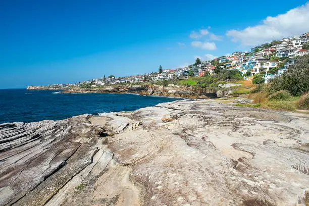 Sydney coastal walk: path from Coogee to Maroubra, landscape with the ocean, Australia