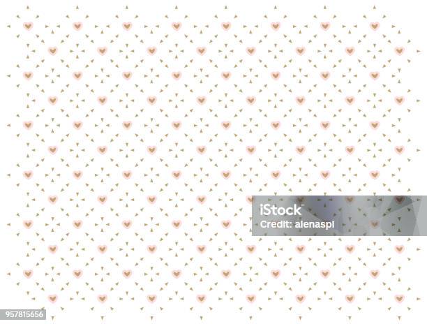 Pink And White Seamless Pattern With Golden Hearts Stock Illustration - Download Image Now