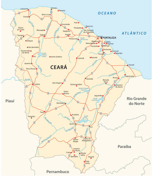 ilustrações, clipart, desenhos animados e ícones de mapa rodoviário do ceará estado brasileiro - pernambuco state