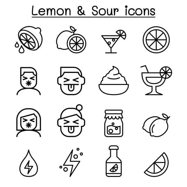 Lemon & sour icon set in thin line style Lemon & sour icon set in thin line style sour face stock illustrations