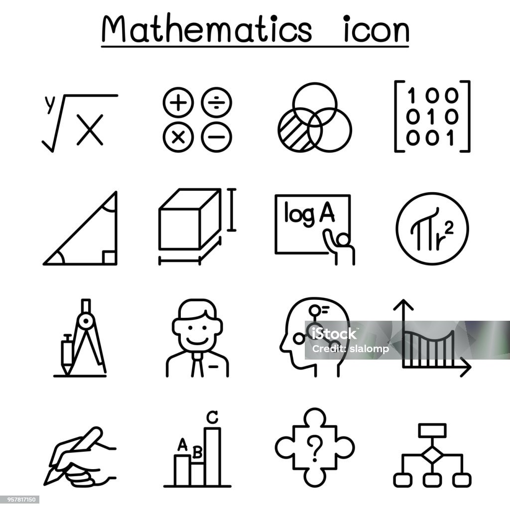 Mathematics icon set in thin line style Icon Symbol stock vector