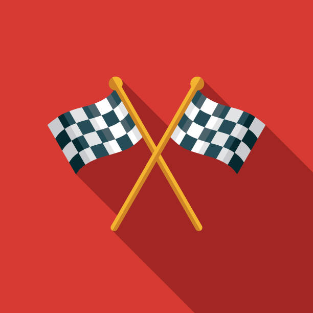 ilustrações, clipart, desenhos animados e ícones de ícone de esportes design plano bandeiras quadriculada com sombra do lado - flag checkered flag sports race checked