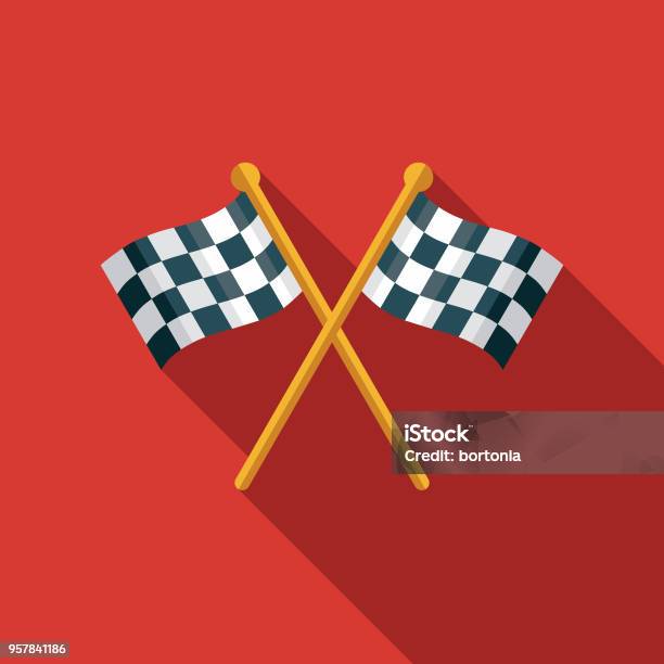 Checkered Flags Flat Design Sports Icon With Side Shadow Stock Illustration - Download Image Now