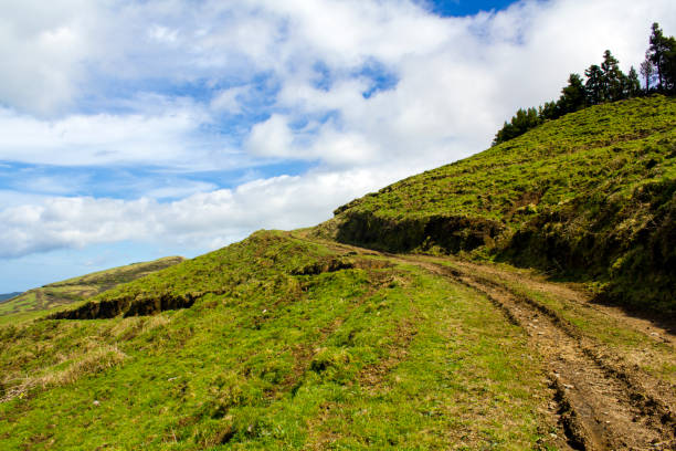 istock On top of a green hill with cloudy blue sky 957841554