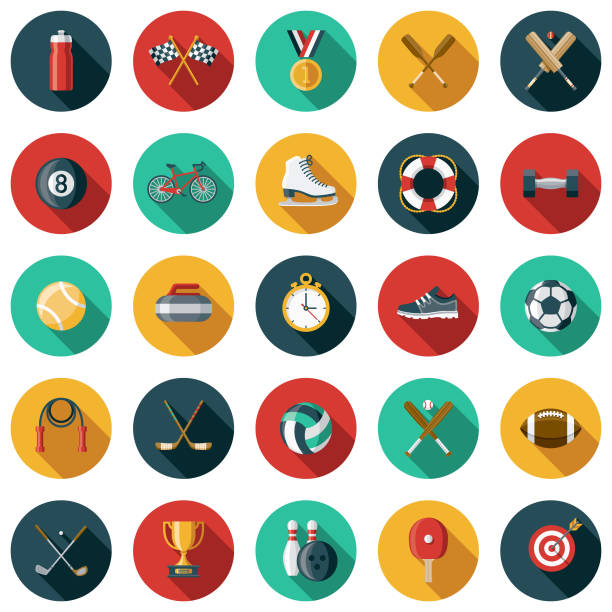 sport-flaches design-icon-set mit seite schatten - sport icon stock-grafiken, -clipart, -cartoons und -symbole