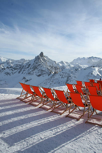 mountain deckchairs  courchevel stock pictures, royalty-free photos & images
