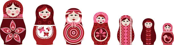 Vector illustration of Depiction of pink Russian nesting dolls largest to smallest