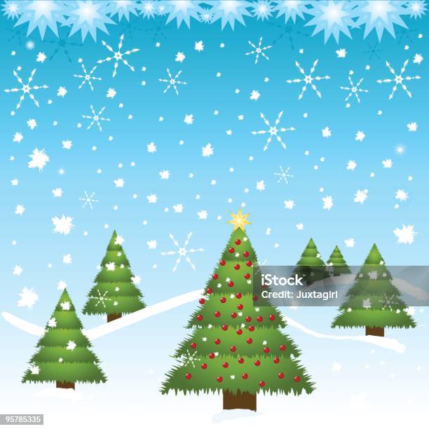Vetores de Árvore De Natal Com Neve Estacionamento e mais imagens de Bola de Árvore de Natal - Bola de Árvore de Natal, Caindo, Computação Gráfica