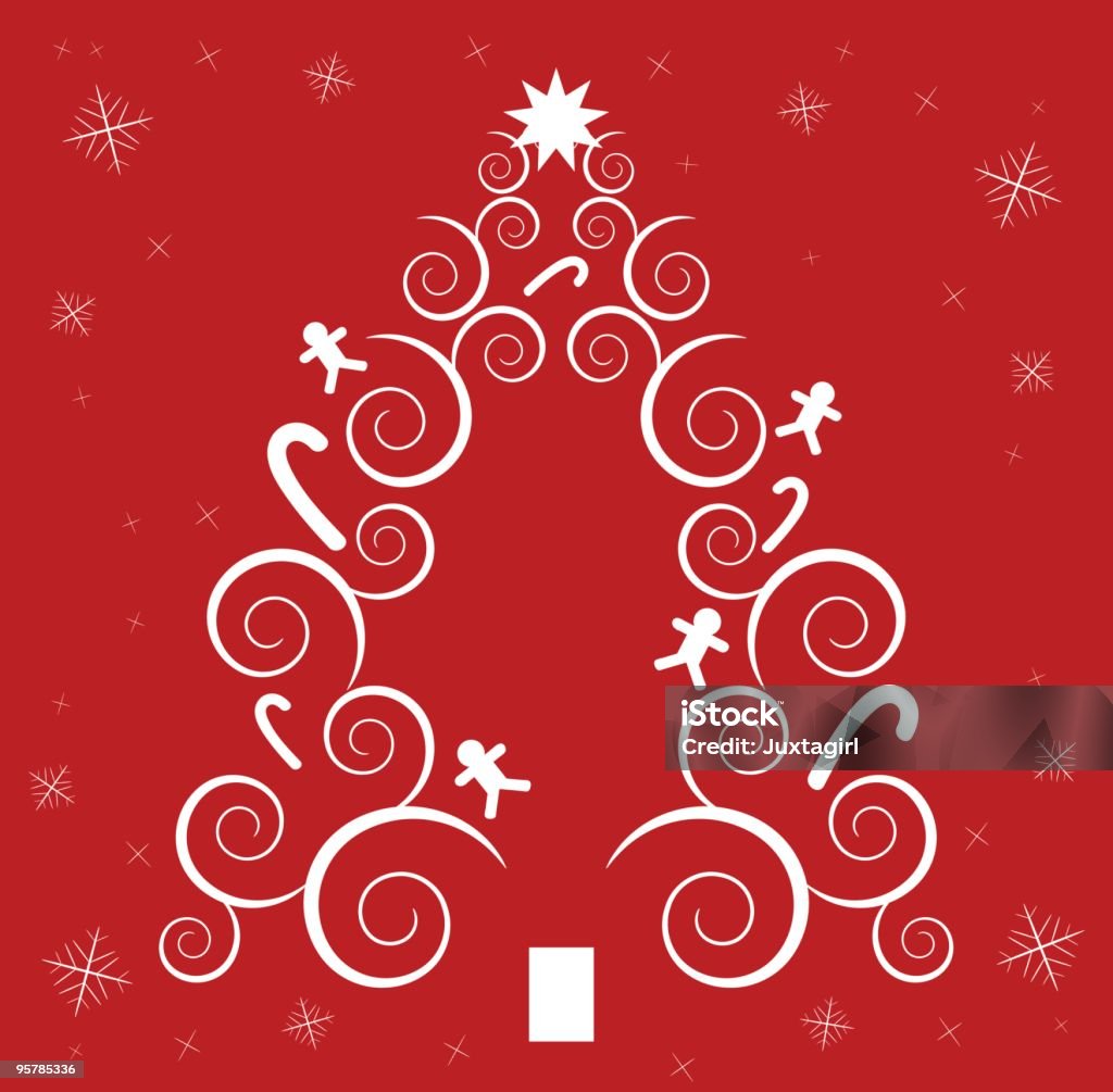 Espiral árvore de Natal com neve - Vetor de Homem de Gingerbread royalty-free