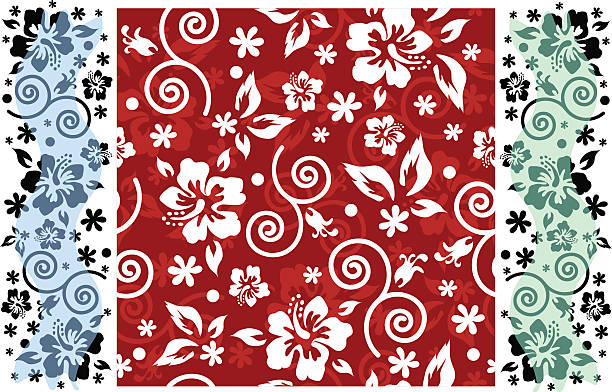 Hibiscus seamless background with panels vector art illustration