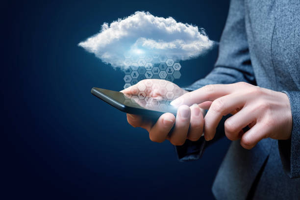 istock Businessman downloads the data from cloud . 957855486