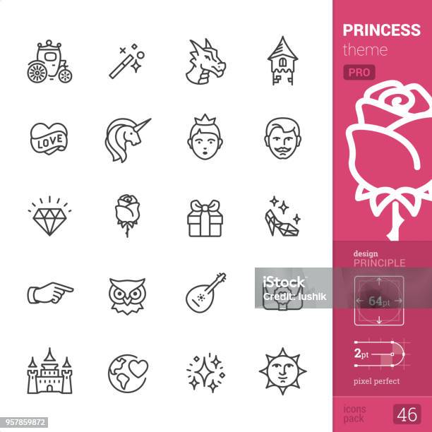 Princess Outline Icons Pro Set Stock Illustration - Download Image Now - Icon Symbol, Fairy Tale, Princess