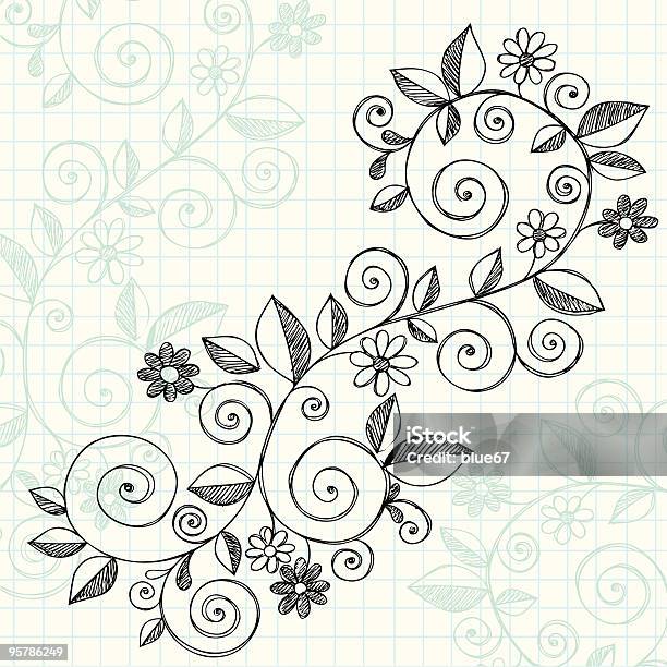 Handdrawn Sketchy Notebook Doodles Vines And Flowers Stock Illustration - Download Image Now