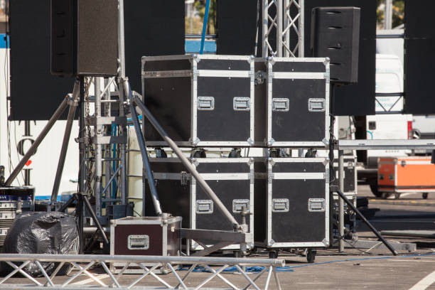 istock Stage equipment on outdoor stage before concert 957864920