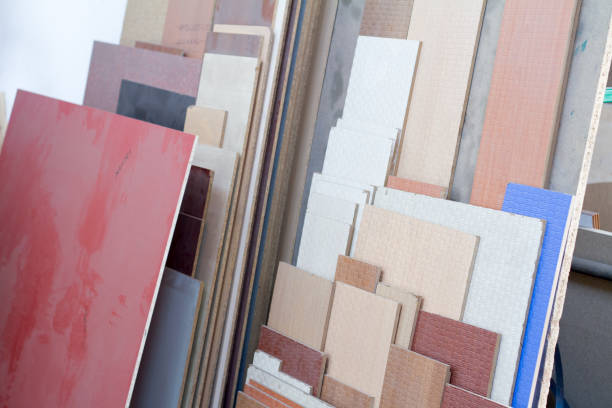 istock MDF, PARTICLE BOARD. Wood panels of different thicknesses and colors. 957872304