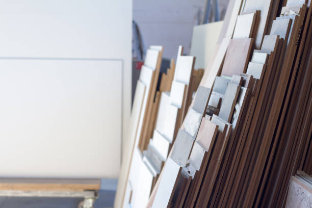 istock MDF, PARTICLE BOARD. Wood panels of different thicknesses and colors. 957872336