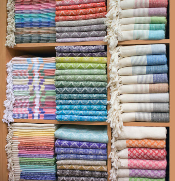 Colorful Turkish Bath Towels known as Hamam Pestemal Colorful Turkish Bath Towels known as Hamam Pestemal. Towels made of organic cotton loin cloth stock pictures, royalty-free photos & images