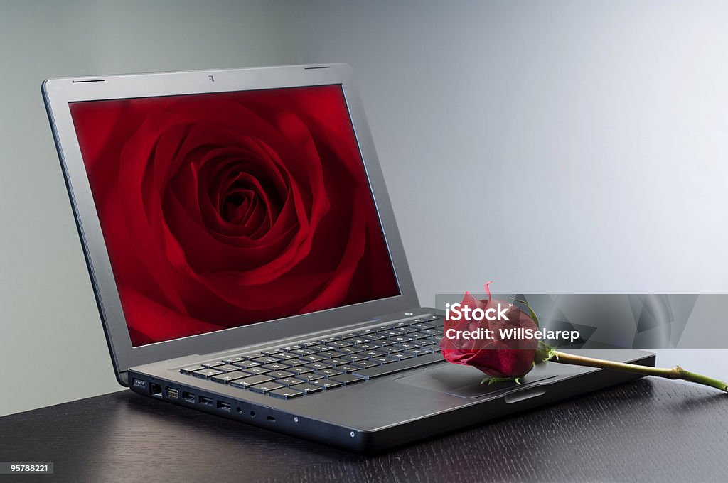 Computador e rose - Foto de stock de Dia dos Namorados royalty-free