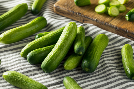 Raw Green Organic Baby Cucumbers Ready to Eat