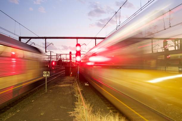 railroad track background, toned in blue