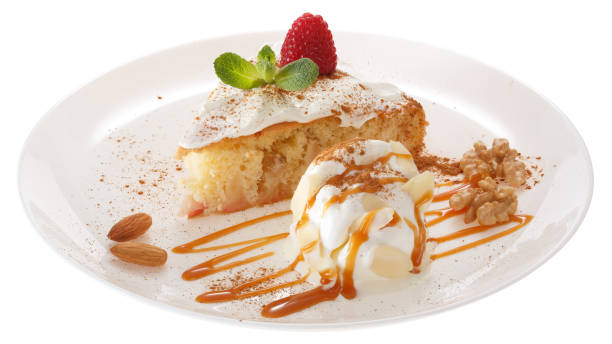 istock Apple biscuit cake and ice cream on plate isolated on white background 957891928