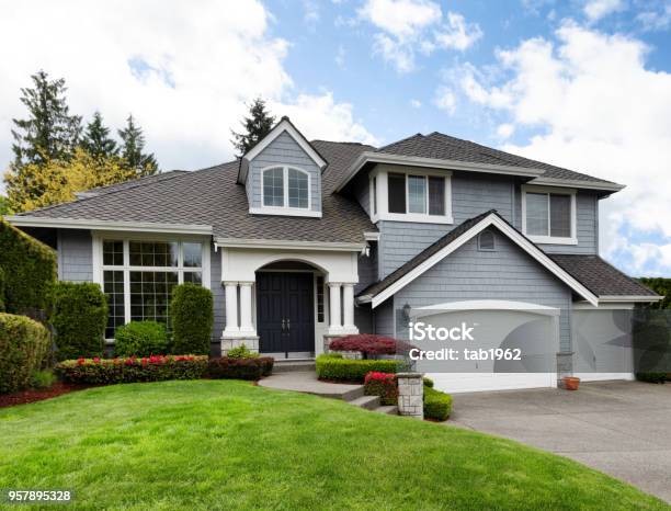 Home And Healthy Front Yard During Late Spring Season Stock Photo - Download Image Now