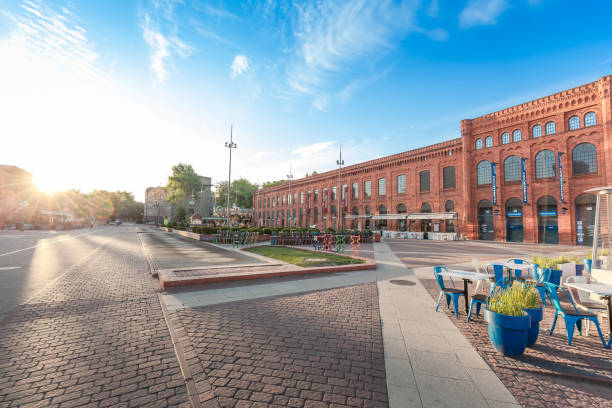 Lodz, lodzkie, Poland - 6 May 2018:  Manufaktura cityscape relaxation center