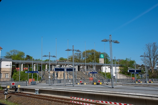 Berlin Germany - April 22. 2018: Berlin olympic stadium train station on a spring day