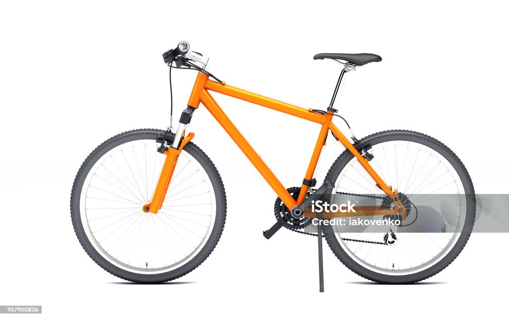 Side view of orange sport bike looks to the left isolated on white background Cycling Stock Photo