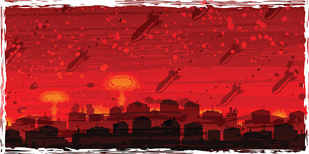 ядерной войны-atom бомб падающие на doomed город - judgement day city hydrogen bomb fire stock illustrations