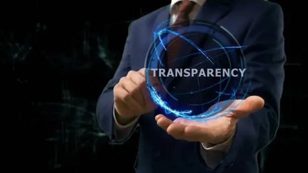 Photo of Businessman shows concept hologram Transparency on his hand
