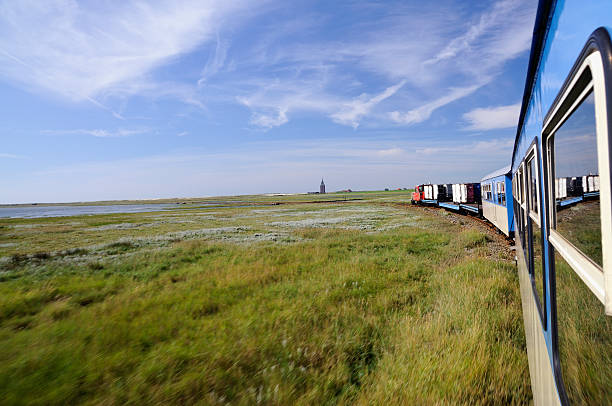 Niebüll, Schleswig-Holstein, Germany - 06/15/2020, the train is at the beginning of Hindenburgdamm