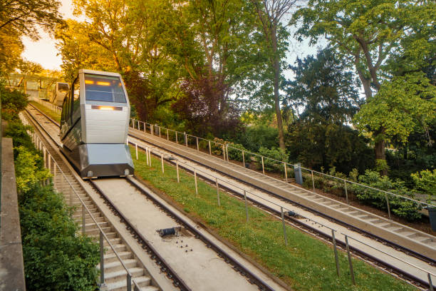 Carriage of vertical funicular railway on Castle Hill in Buda, Budapest, 20 June 2017, Hungary