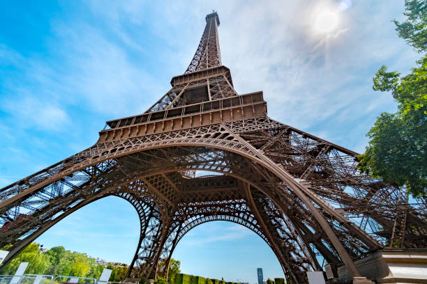 istock Post card of iconic landmark Eiffel tower in Paris against spring blue sky 957948196