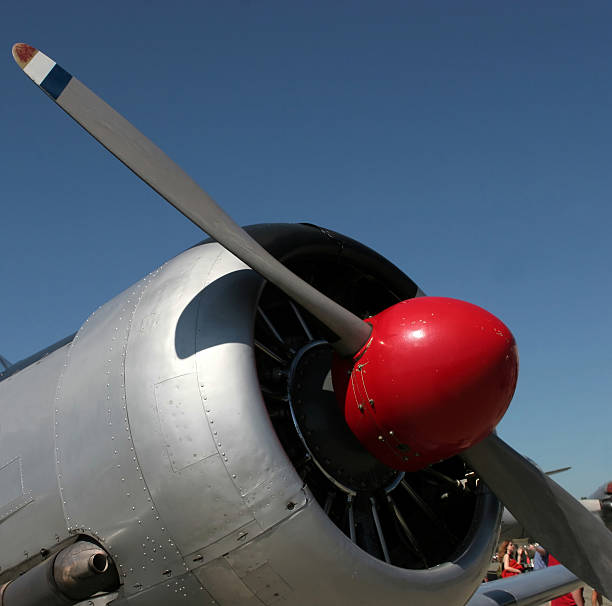 istock Red Propeller on a vintage airplane 95795462