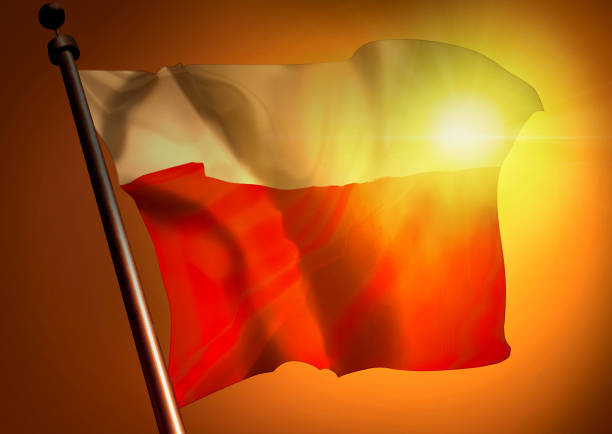 winner waving Poland flag against the sunset