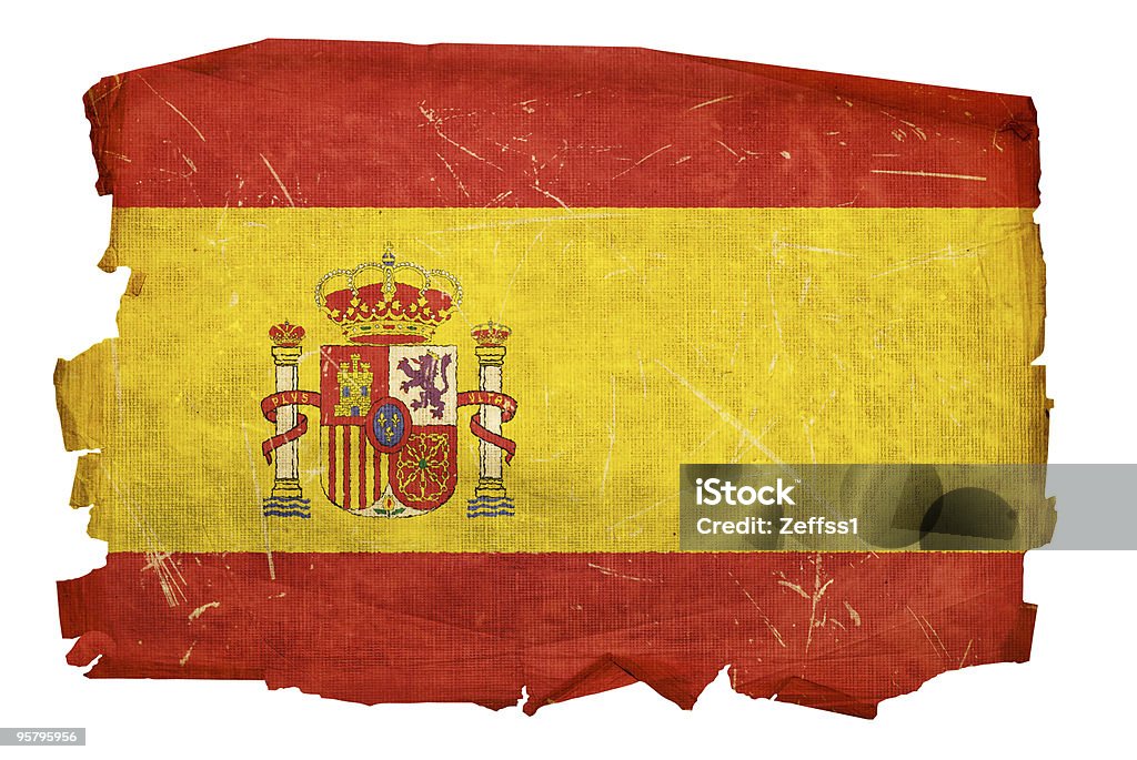 Spanien Flagge alt, isoliert auf weißem Hintergrund - Lizenzfrei Alt Stock-Foto