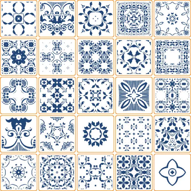 Vector illustration of Vector Blue Tile Collection