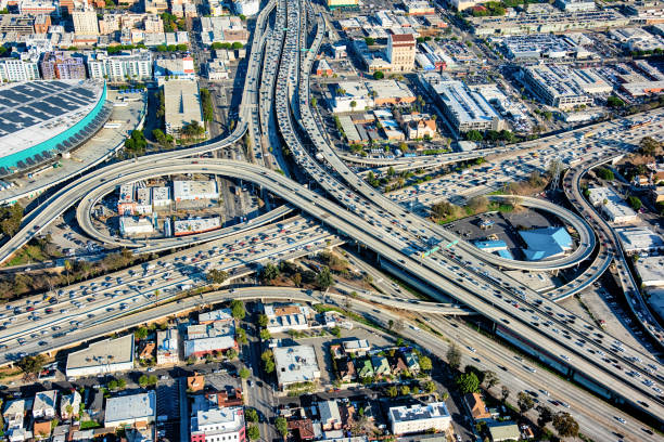 istock Aerial View of Busy Freeway Interchange 957991152