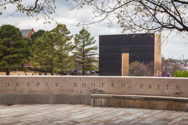 Powerful quotes engraved on sitting wall at Oklahoma City National Memorial stock photo