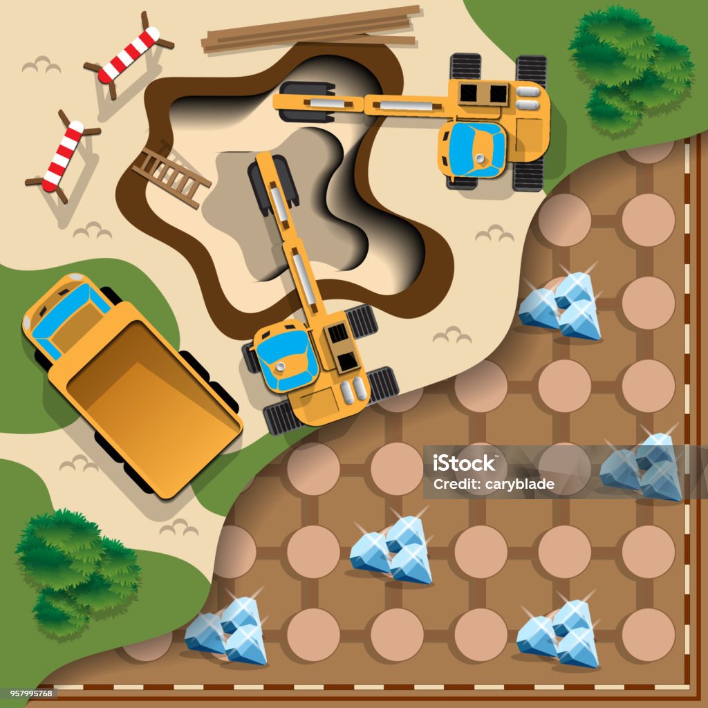 Diamond mining. View from above. Vector illustration. Metal Ore stock vector