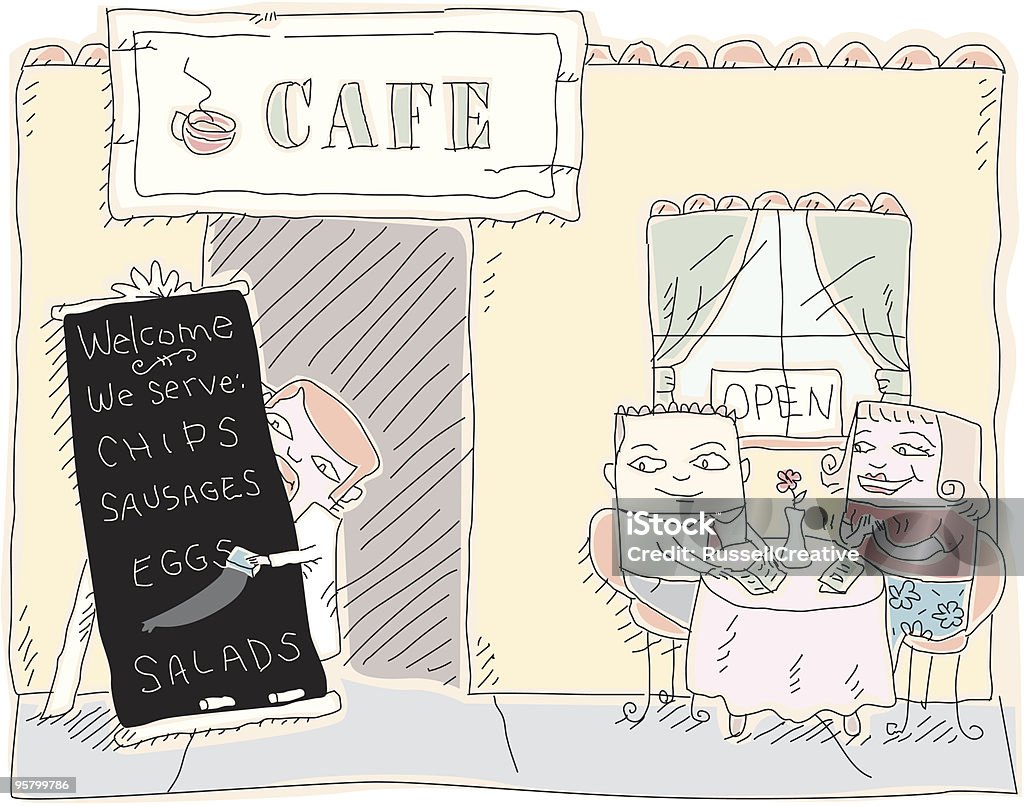 Cafetería al aire libre - arte vectorial de Acera libre de derechos