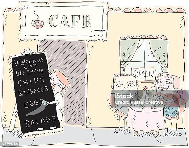 Ilustración de Cafetería Al Aire Libre y más Vectores Libres de Derechos de Acera - Acera, Actualización - Comunicación, Adulto