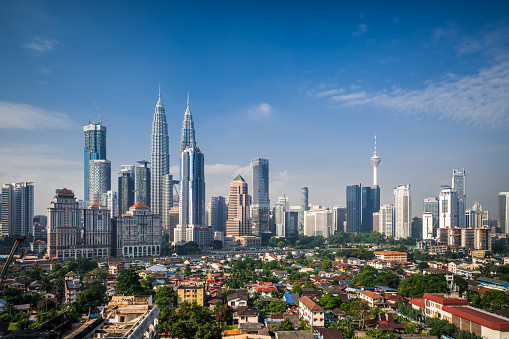 Panoramic view of Kuala Lumpur skyline on a sunny day.