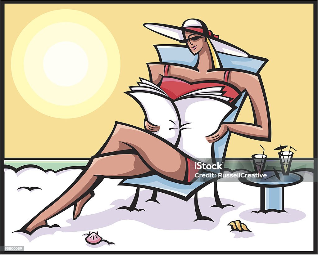 Mulher tomando banho de sol - Vetor de Mulheres royalty-free